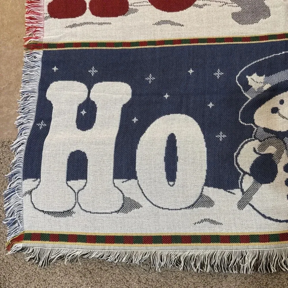 Vintage Santa Snowman Christmas Bear Throw Fringe Picken Blanket Winter‎ 60x60